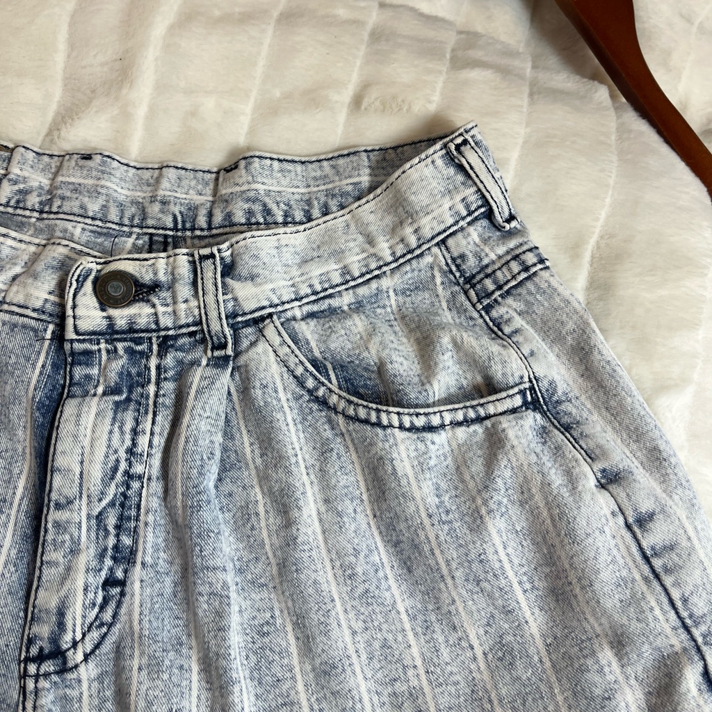 Vtg 80s 90s Lee 27 High Waist Striped Raw Hem Cut Off Preppy Denim Shorts Summer